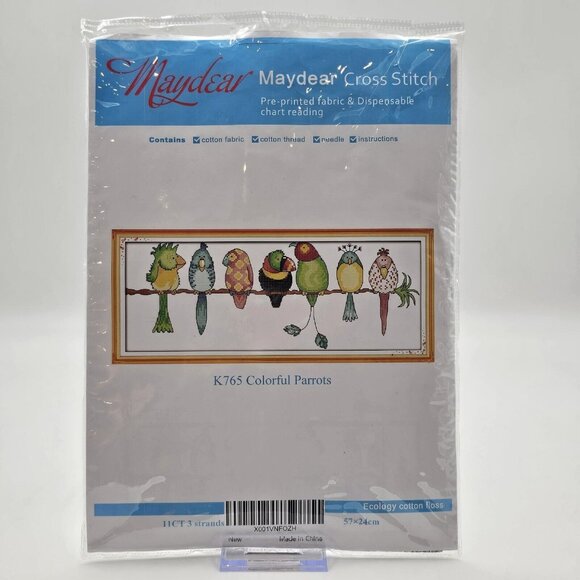 Maydear Colorful Parrots Cross Stitch Kit Pre-Printed Fabric - Picture 1 of 5